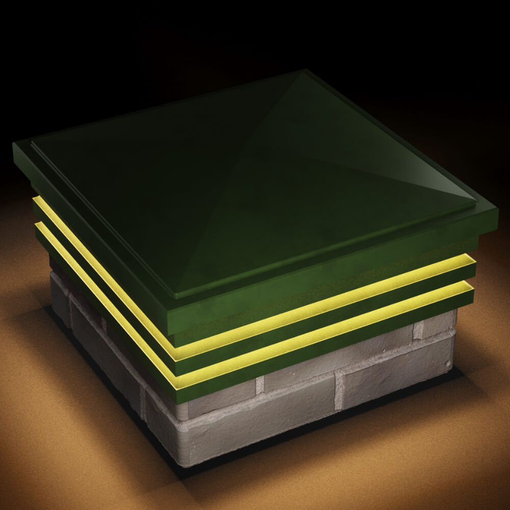 Колпак Zking Бона ХайТек Зеленый на столб 1.5х1.5 кирпича (385х385мм) с подсветкой в Чайковском фото