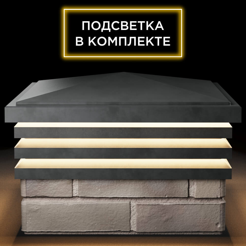 Колпак Zking Бона ХайТек Серый на столб 1.5х1.5 кирпича (385х385мм) с подсветкой Чайковский фото