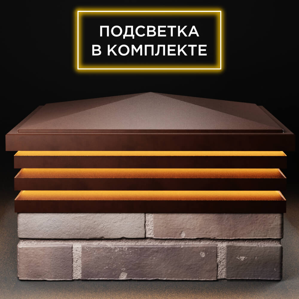 Колпак Zking Бона ХайТек Коричневый на столб 2х2 кирпича (513х513мм) с подсветкой Чайковский фото